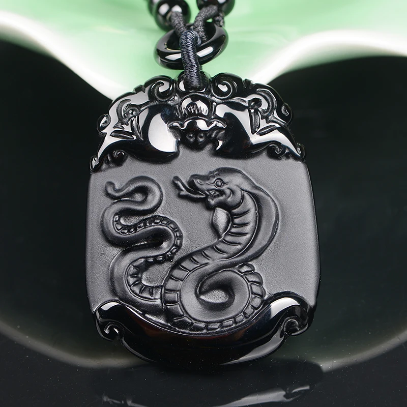 

Belwide twelve zodiac snake Wujin natural Obsidian Pendant Necklace Jewelry and smart snake