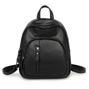 

Women Leather Fashion Backpack Female Backpack Black mini backpack Small Zipper Solid Korean Style Backpack For Girls