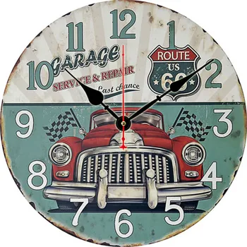 

Retro European Simple Wall Clock Wooden American Garden Wall Clock Bar Hotel Wall Sticker Clock 34x34cm