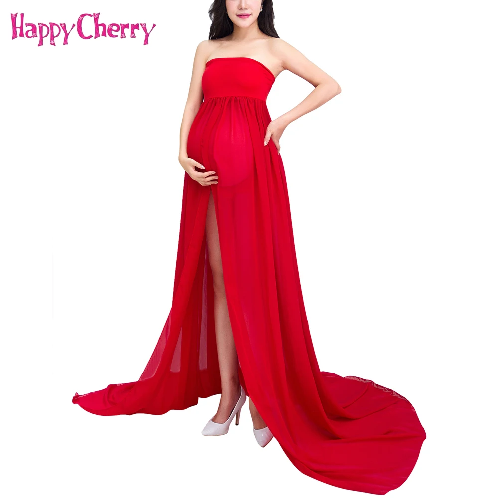 

New Maternity Long Dress Women Maternity Lace Dress Photo Shooting Off-the-shoulder Dress Pregnant Photography High Slit Dress
