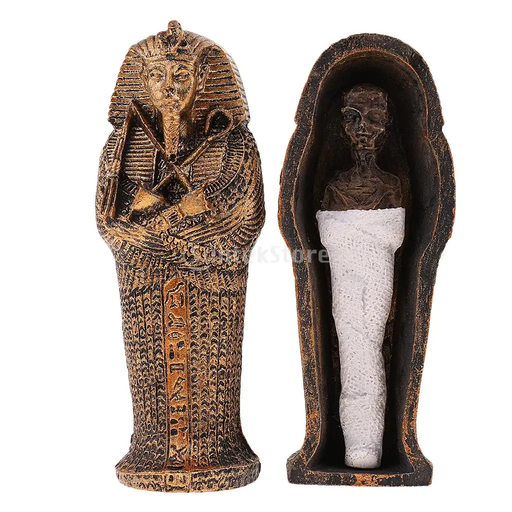 4 Inch Ancient Egyptian Coffin with Mummy Figurine for Home Decoration Resin Craft Collectible