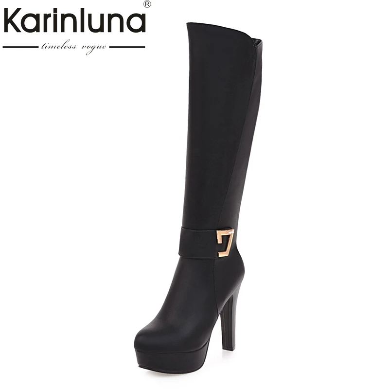 

KarinLuna top quality plus size 32-43 spike high heels knee high boots woman fashion platform add plush winter boots women shoes