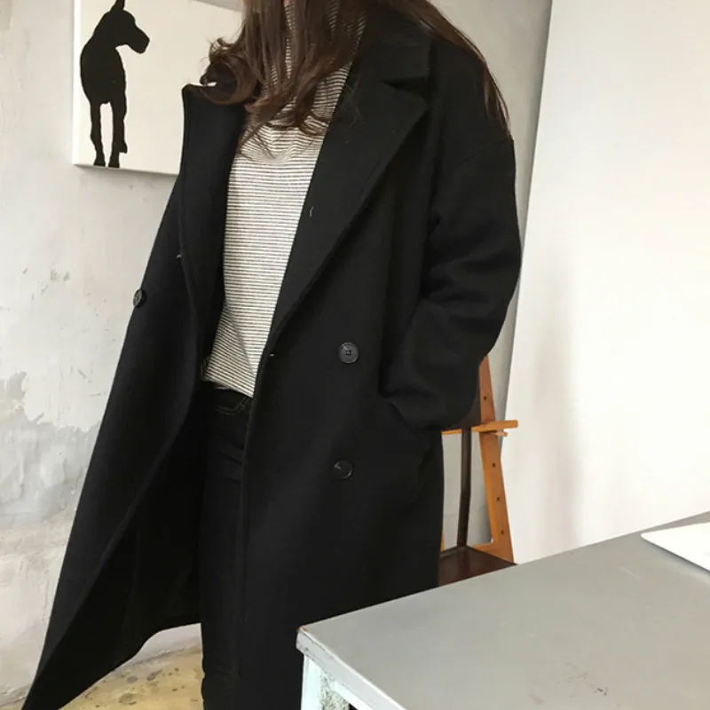New Thin Wool Blend Coat Women Long Sleeve Turn-down Collar Outwear Jacket Casual Autumn Winter Elegant Overcoat cappotto donna