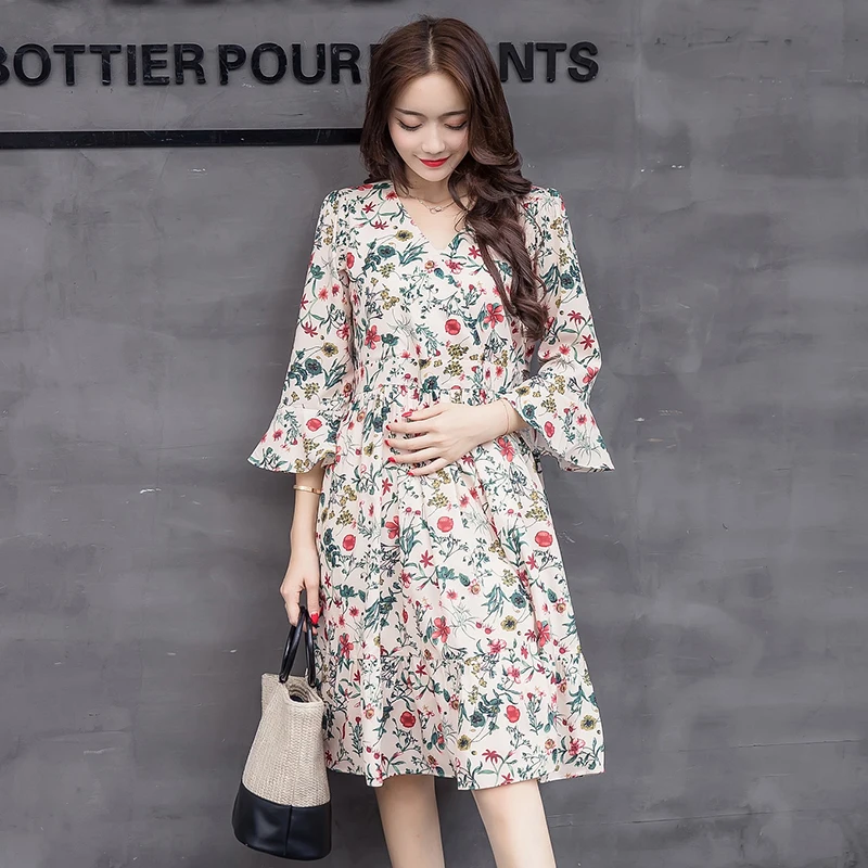 Summer 2018 Elegant Celebrity Pregnant Women loose Plus Size Short Sleeve Chiffon Casual V-neck Women Dresses (6)