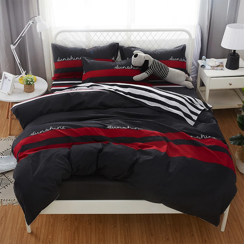 أسود أحمر المشارب الفراش مجموعة الأعمال الحديثة الأزياء نوعية جيدة لحاف غطاء لحاف غطاء السرير ورقة أكياسها جديد نمط