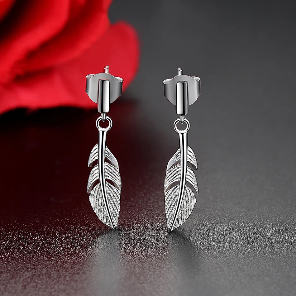 BELAWANG 925 пробы серебряные Ювелирные наборы с перьями серьги и кулон, ожерелье, элегантные ювелирные изделия подарок для женщин