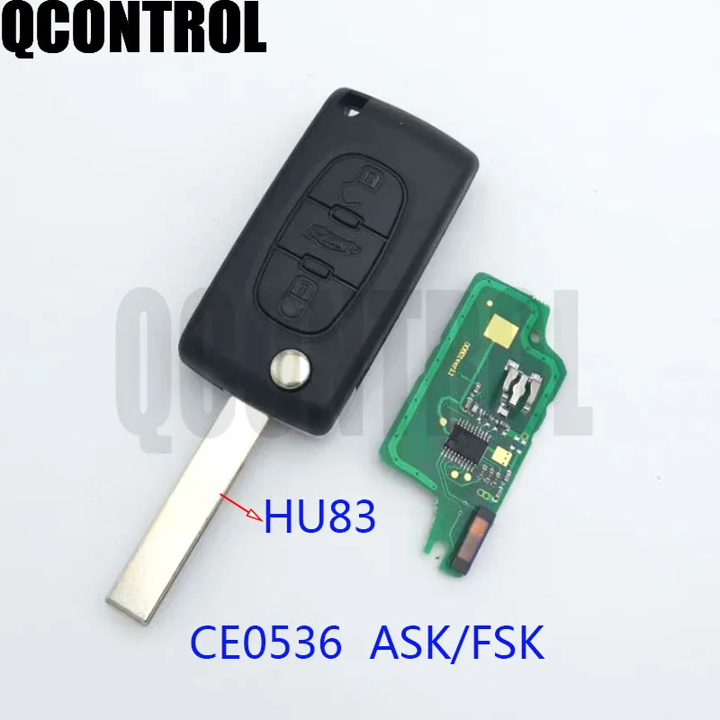 QCONTROL автомобиль дистанционного ключа для PEUGEOT 207 208 307 308 408 партнер бесключевого доступа(CE0536 ASK/FSK, 3 кнопки HU83 лезвия