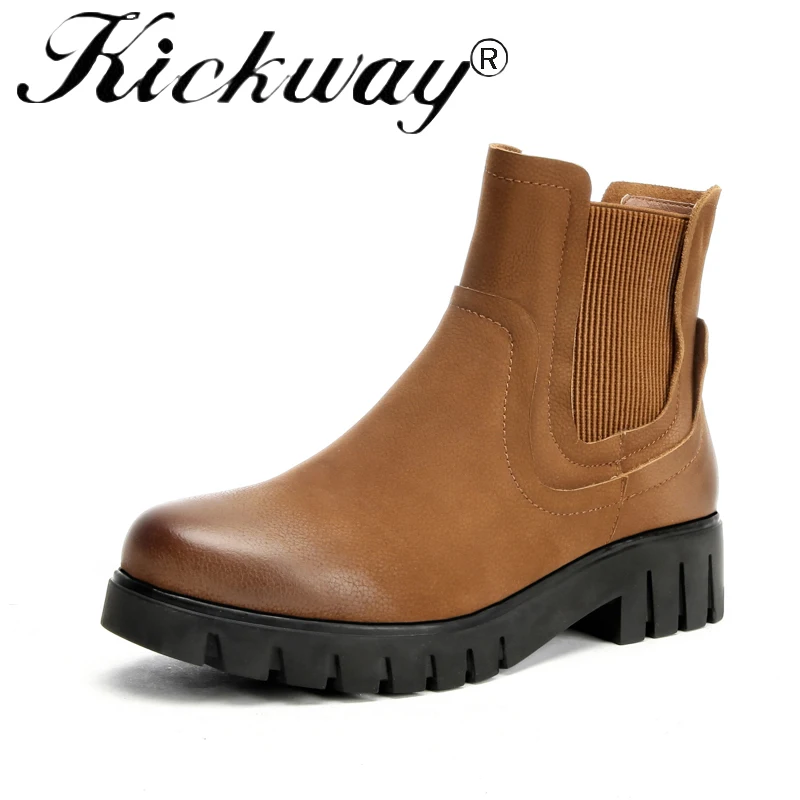 

Kickway 2018 Fashion riding boots genuine cow nubuck leather ankle women boots Flat heel winter snow shoes Plus Sizes 34-41