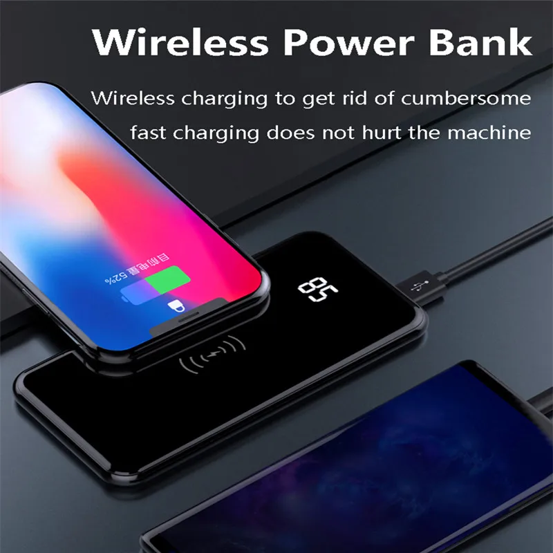 Qi Wireless Charging Power Bank 10000mAh Portable Charger Charging Power Bank Digital Display External Battery Pack 4 In 1 Qi Wireless Charging Power Bank 10000mAh Portable Charger Charging Power Bank Digital Display External Battery Pack 4 In 1