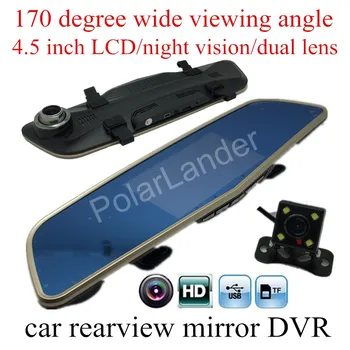 

free shipping 4.5" inch TFT LCD Full HD 170 Degree wide viewing angle Car DVR Camera Video Recorder Rearview Mirror dual lens