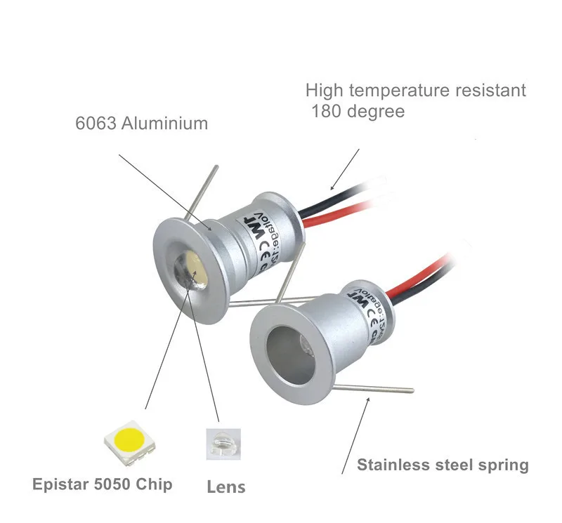 1 Вт мини светодиодная лампа свет кабинет лампа DC3V/300mA вход 30D/120D Spotlight 15 мм вырез Потолочный светильник DIY декоративные шт