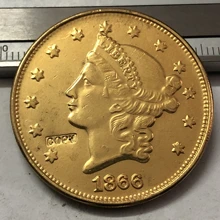 1866 P.O.S США LIBERTY HEAD(без девиз на обратном направлении)$20 позолоченный Имитация монеты