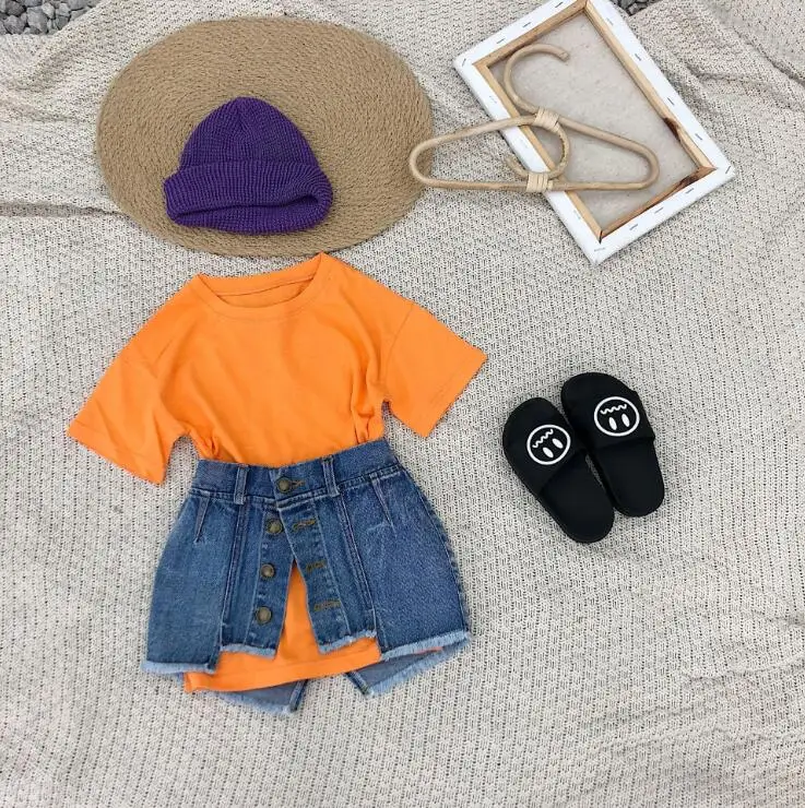 

2019 New Girls 2 Pcs Set T-Shirt+Denim Skirt Summer Fashion Girls Suits 1-7t PV21