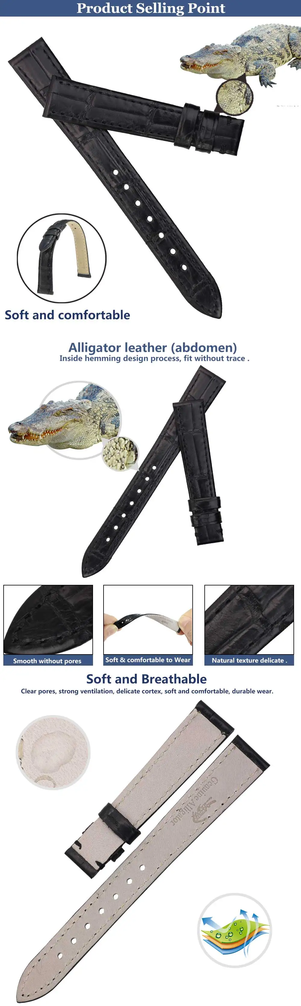 crocodilo genuíno feminino de alta qualidade 14-24mm