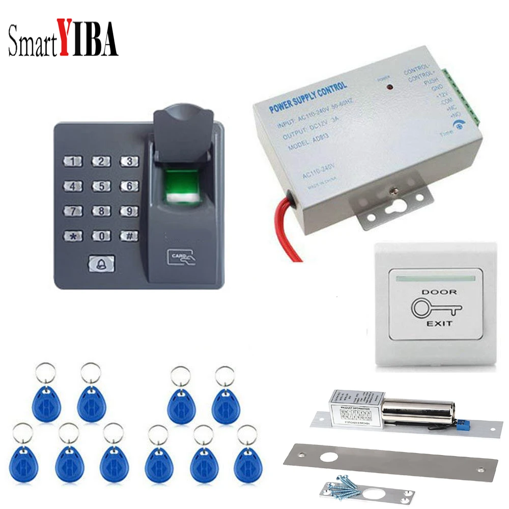 SmartYIBA отпечаток пальца Rfid карта контроля доступа к двери пароль дверной замок набор с 10 тегами+ блок питания+ дверной выход+ магнитный замок
