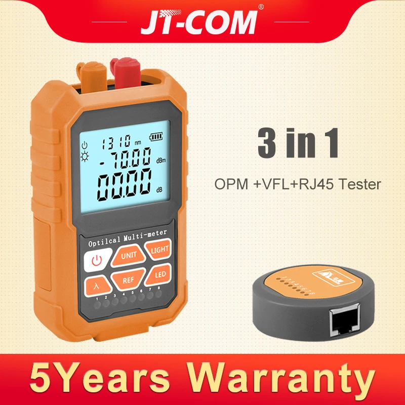 

5mW Mini Handheld Fiber Optical Power Meter with Visual Fault Locator Laser Source FTTH Tool VFL Red Light Support RJ45 Test 5km