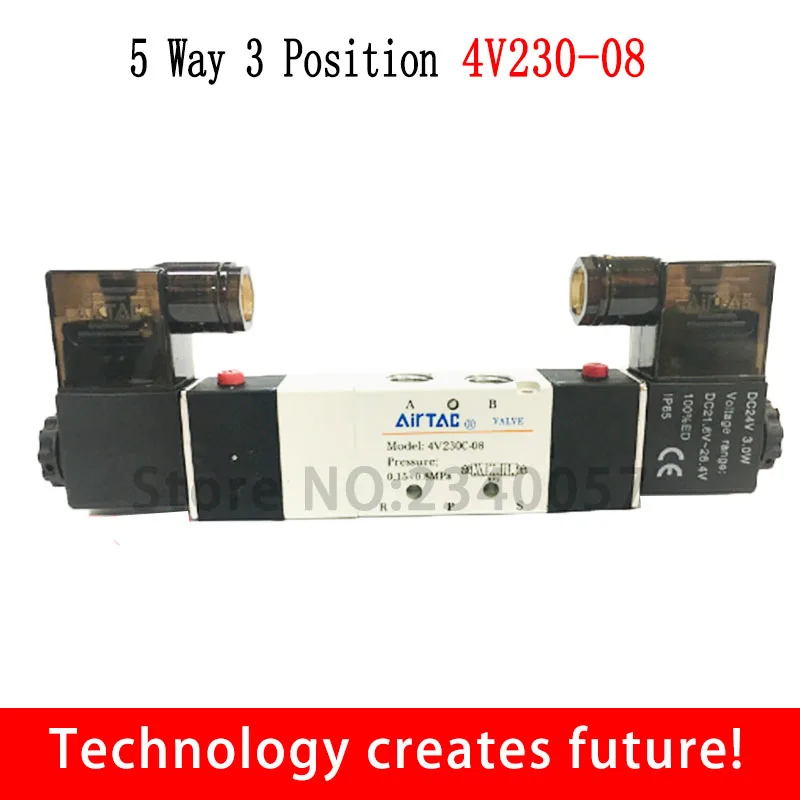 AIRTAC 4V230-08C 5 Way 3 позиции 1/" Пневматический электромагнитный клапан DC12V DC24V AC110V AC220V