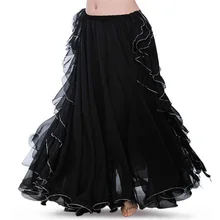 11 цветов Женская одежда для танца живота 3 слоя полный круг Sheer шифон длинные юбки с оборками(без пояса