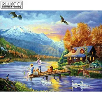 

5d diy diamond Embroidery Fishing scenery diamond painting cross stitch icon mosaic kit Home Decoration rolled packing LK1