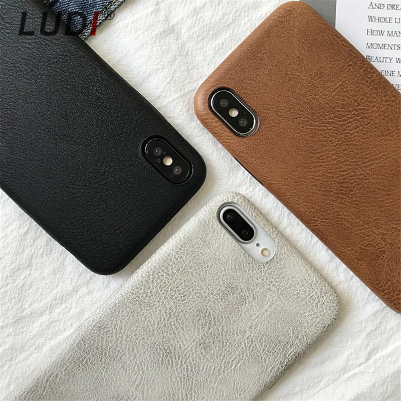 

LUDI Simple PU Leather Pattern Silicone Phone Case for iphone 6 6s 6plus 7 7plus 8 X Case Soft TPU Bussiness Plain Back Cover