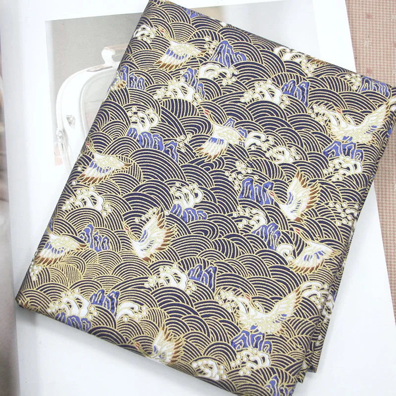 

CF241 50x110cm Japanese Kimono Fabric Waves and Cranes Bronzing Twill Cotton Fabric For DIY Craft Sewing Patchwork Material