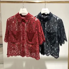 Women's sexy lace Shirts Chic short sleeves hollow out Shirt Tops A179/180 chic faux zircon hollow out palm foot bracelet