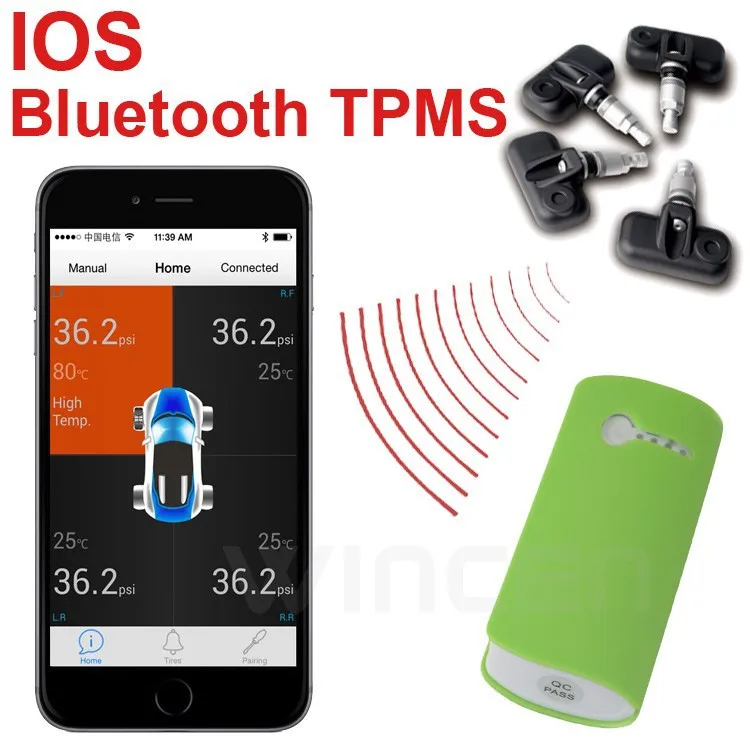 IOS IPONE iPad IPod Touch Bluetooth Беспроводной TPMS с внутренним Датчики Поддержка Высокая Низкая Давление Температура сигнализации