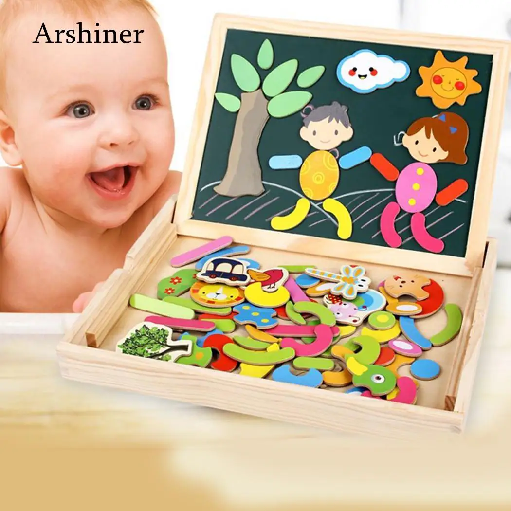 

Old Toy Doodle 3 Jigsaw Unisex Drawing Wooden Board Children years Magnetic For Double-sided Multicolor