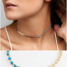 Бисерное Золотое колье, бирюзовое ожерелье, массивное изящное многослойное колье, простое женское ювелирное изделие