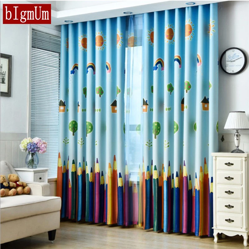 cortina de janela dos desenhos animados crianca lapis impresso cortinas sheer voile cortinas tela da janela para criancas quarto cortinas tule