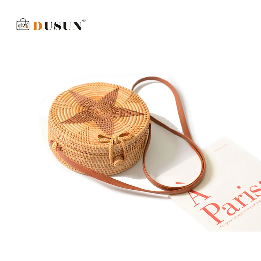 

DUSUN Round Straw Bags Women Summer Handmade Rattan Bag Woven Beach Totes Cross Body Sac Circle Bohemia Handbag Bali Bag 20*8CM