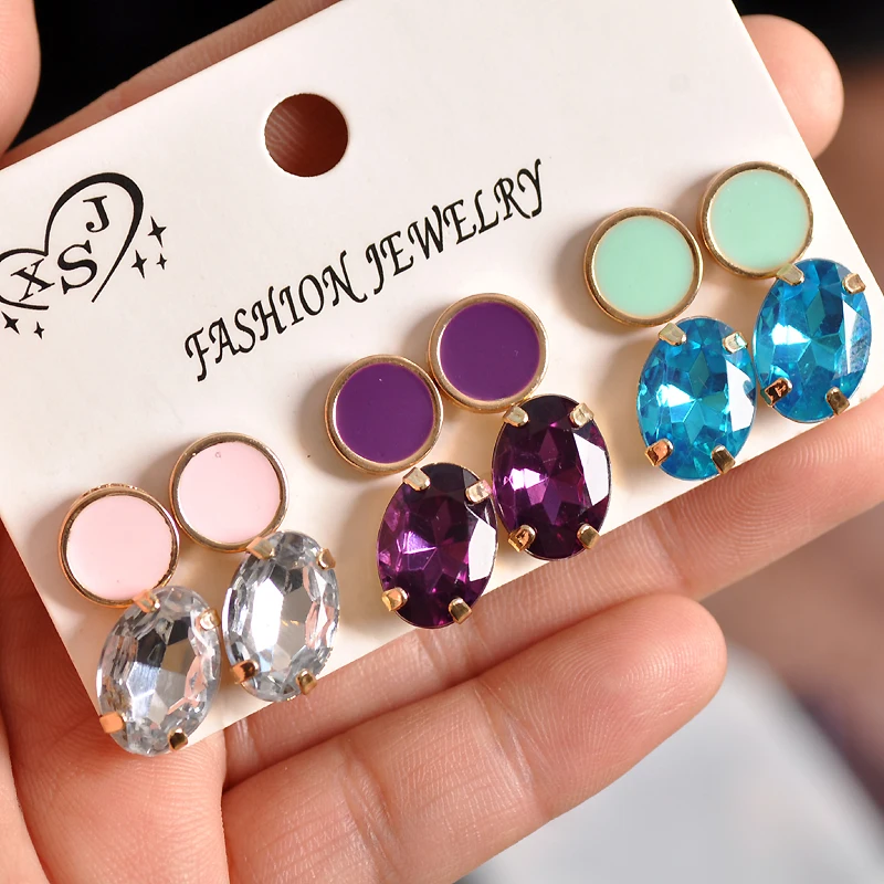 Лидер продаж, Модные женские ювелирные изделия,, для девочек, для вечеринки в честь Дня рождения, серьги для ногтей, белый, фиолетовый, зеленый, пудра, 6 шт./набор, кольцо для ушей