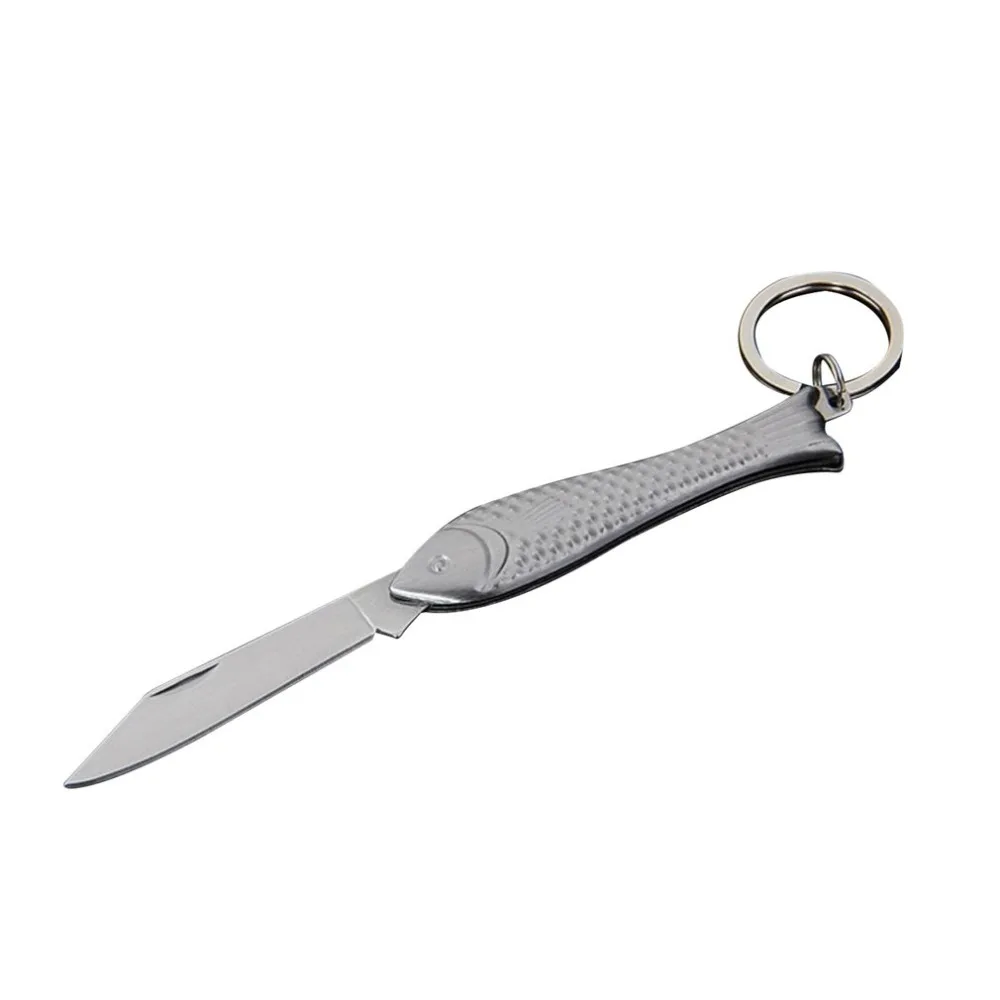 Protable Fold Knife Stainless steel Fish shaped Mini Key Chain Knife