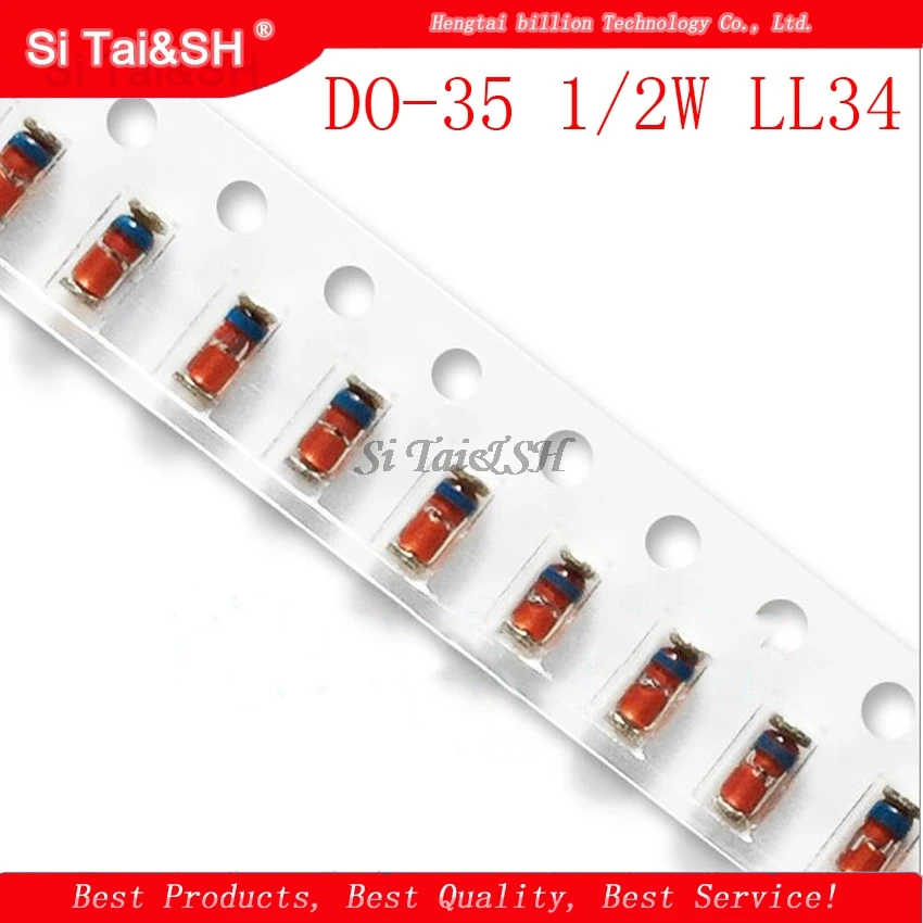 200 шт. 0,5 Вт диод DO-35 1/2W LL34 ZMM BZV55C 2,4 V 2,7 V 3В 3,3 V 3,6 V 3,9 V 4,3 V 4,7 V 5,1 V 5,6 V 6,2 V 6,8 V 7,5 В 8,2 В 9,1 В 10 в