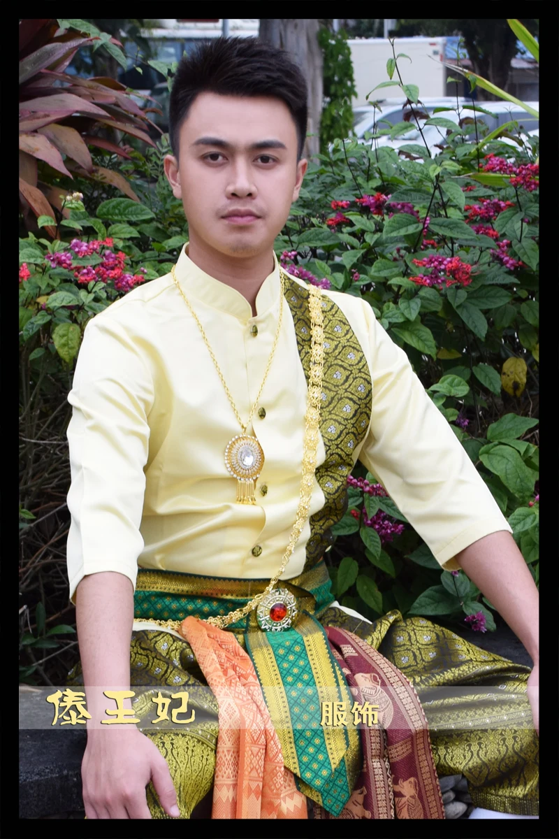 Тайский принц Дай костюм фотографии Movie Studio Ретро Племенной мужской одежды Подиум Сонгкран одежда среднего рукавом Китайское меньшинство мужчин
