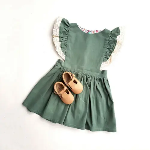 

Cute Newborn Kids Baby Girls Sleeveless Solid Color Ruffle Party Dress Sundress Casual Dress Summer 2019