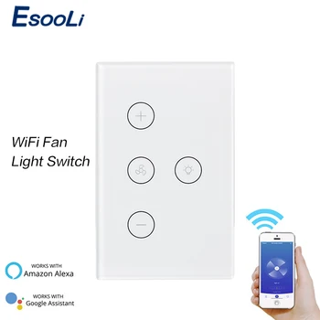 

EsooLi Smart Life Tuya Wifi Alexa Wall Touch Switch Fan/Light APP Remote Control light switch Smart Google Home Light Switch