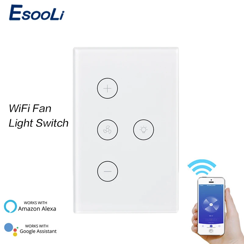 EsooLi Smart Life Tuya Wifi Alexa настенный сенсорный выключатель вентилятор/световое