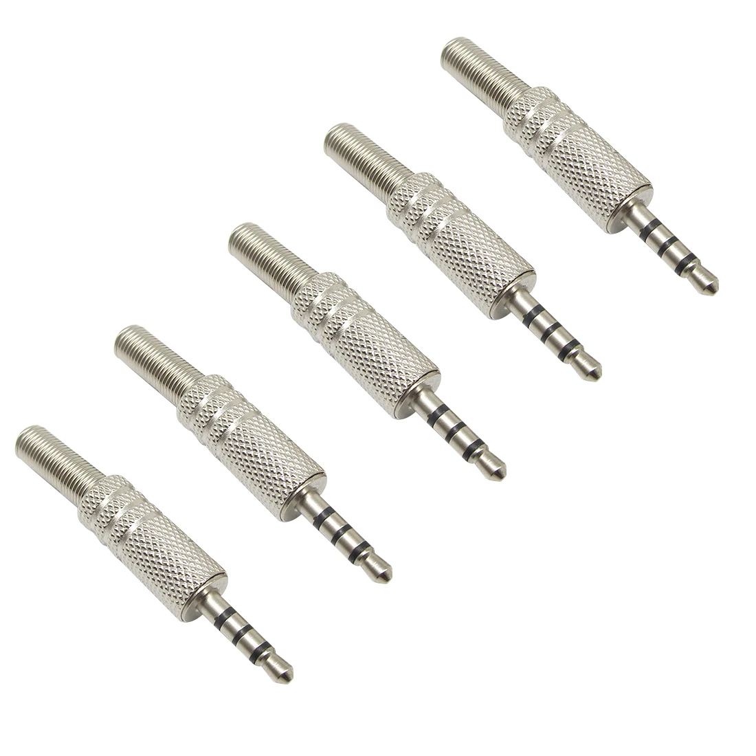 

Stereo Metal 3 Poles 5Pcs 3.5mm 1/8" Stereo Male Audio Jack Plug Adapter Connector Silver