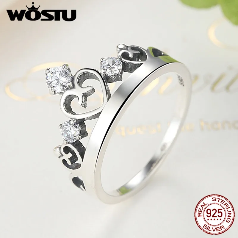 

Authentic 100% 925 Sterling Silver Crown Forever Wedding Rings With Clear CZ For Women Fiancee Wife Original Fine Jewelry FIR001