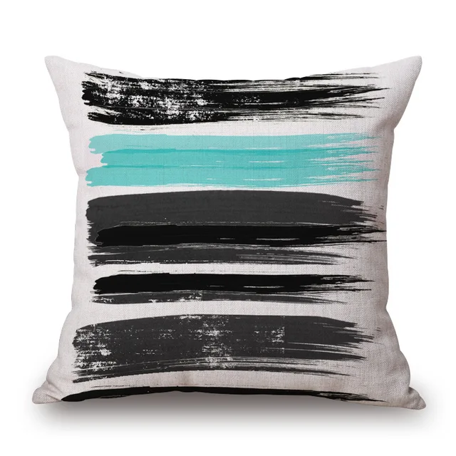 Blue Grey Geometric Linen Cushion Cover Throw decorative cushion cover