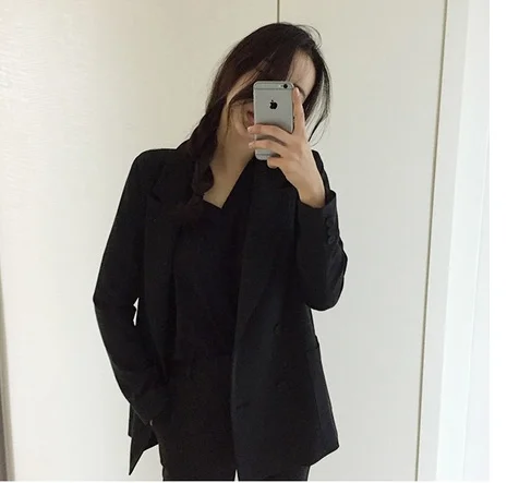 Women's high quality suit set 2019 autumn new double-breasted suit jacket loose casual straight pants two-piece suit female
