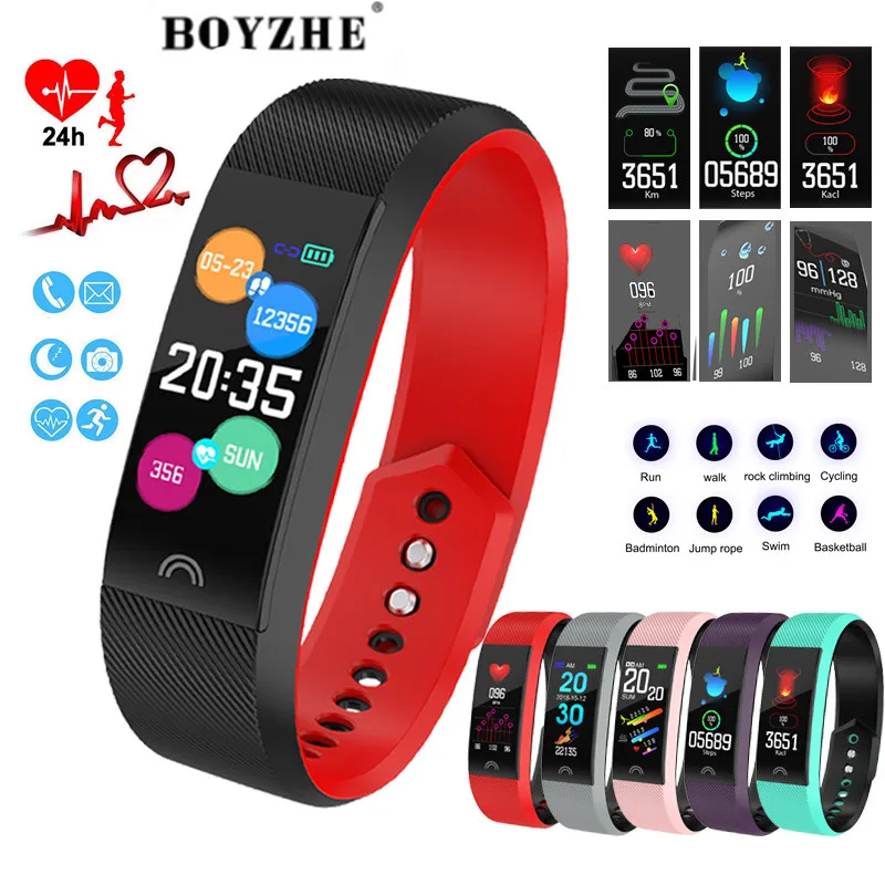 

BOYZHE New Men Smart Watch Blood Pressure Heart Rate Monitor Fitness Tracker Women Smartwatch Sport Watch for ios Android + Box