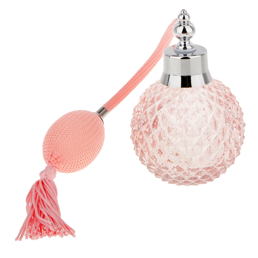 New Vintage Crystal Perfume Bottle Pink Spray Atomizer Refillable Glass Gift Pineapple Shape with Long Tube