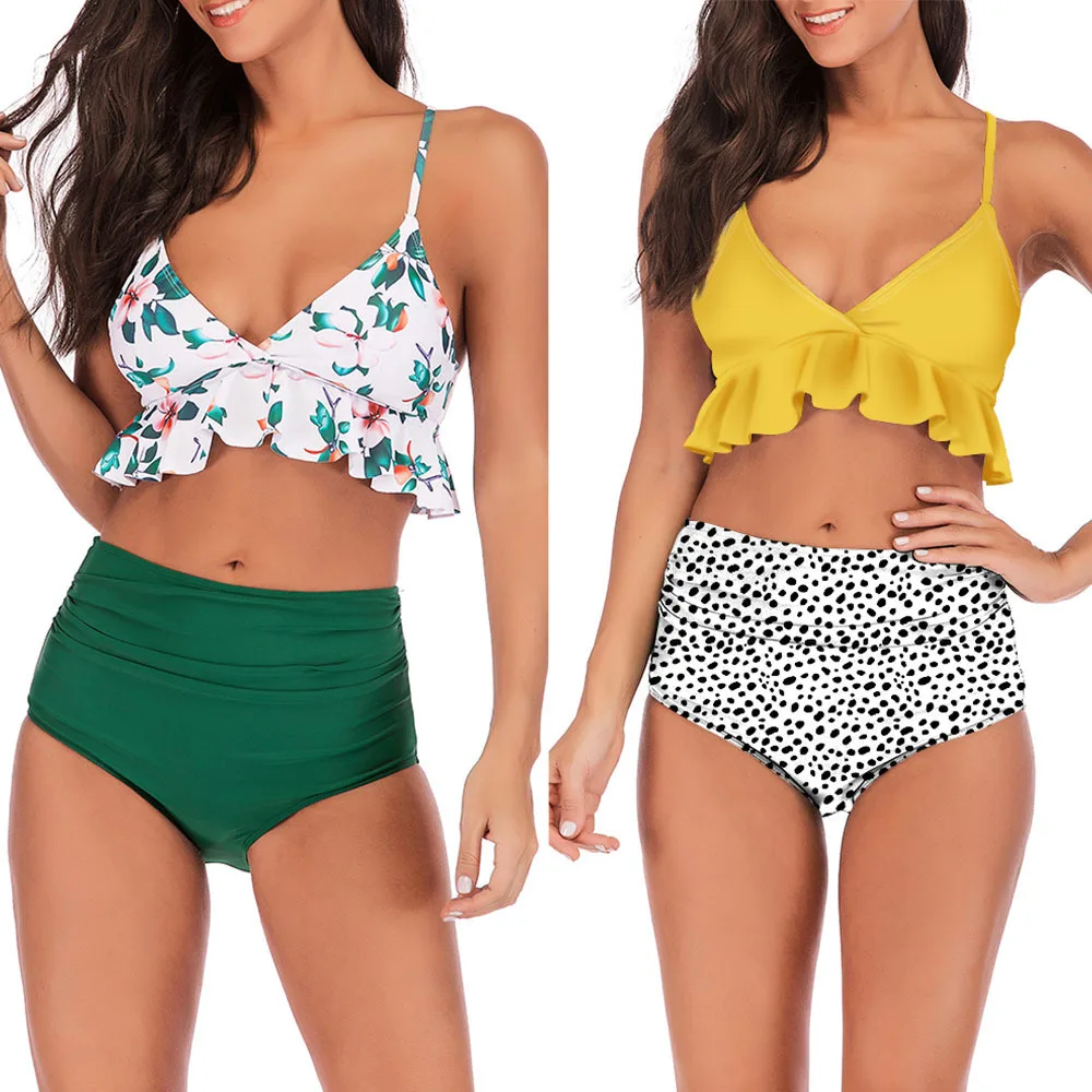 

Lacy Ruffle High Waist Bikini Set 2019 Women Push Up Sexy Beachwear Swimsuit