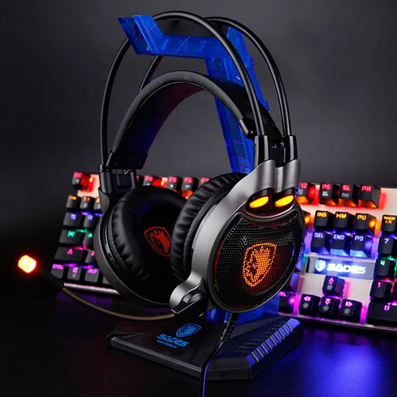 Игровая гарнитура Sades R1 USB 7 1 с микрофоном и светодиодсветильник кой|gaming headphones with