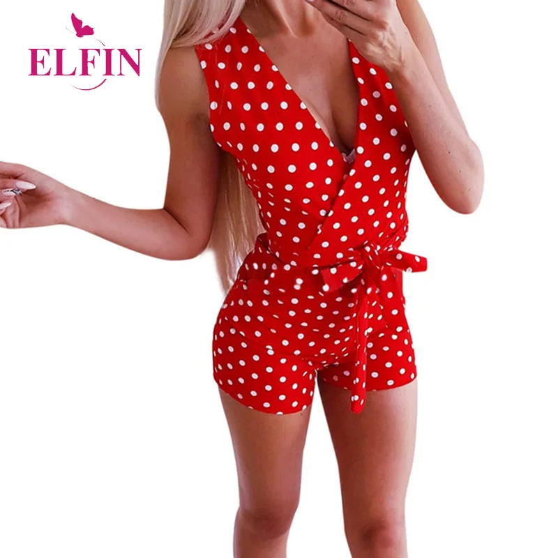 

Summer Playsuit Women Print Polka Dot V Neck Sleeveless Jumpsuit Rompers Boho Beaching Clothing 2019 SJ3349R