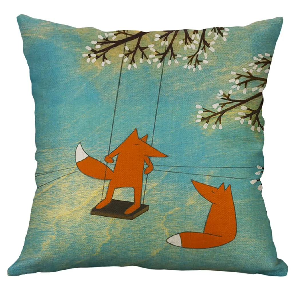 

TENSKE PillowCase Simple Linen Car Cushion Cover with Animal fox Lumbar Square 45x45cm Pillow case Creative Lovely Pillow 2019