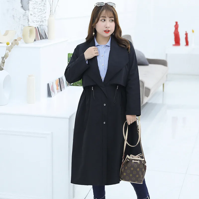 

2019 New Spring Autumn Large Size Women's Clothing Korean British Wind Long Trench Coat Female Overcoat x872