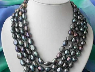 

Jew2391 beautiful 4row black baroque freshwater pearl necklace (A0322)